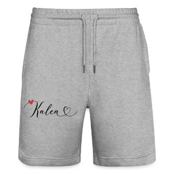 Kalea Nom Prénom Calligraphie Coeur - Short de jogging bio TRAINER Stanley/Stella unisexe - gris chiné - Devant - Nik (191cm) & Marisol (170cm)