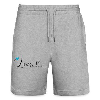 Louis Nom Prénom Calligraphie Coeur - Short de jogging bio TRAINER Stanley/Stella unisexe - gris chiné - Devant - Nik (191cm) & Marisol (170cm)