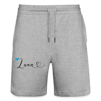 Luan Nom Prénom Calligraphie Coeur - Short de jogging bio TRAINER Stanley/Stella unisexe - gris chiné - Devant - Nik (191cm) & Marisol (170cm)