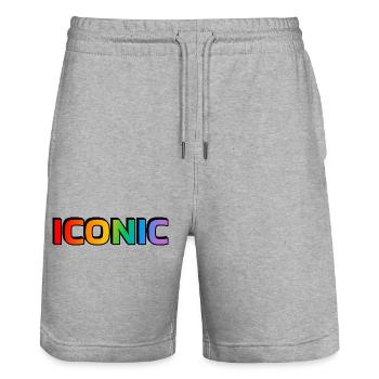 Regenbogen Text Ikonisch - Schwule Ikone - LGBT Pride Monat - Stanley/Stella Unisex Bio Joggingshorts Trainer  - Grau meliert - Vorne - Nik (191cm) & Marisol (170cm)