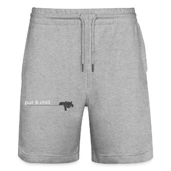 Pur and Chill – Un dicton de chat mignon pour les fans - Short de jogging bio TRAINER Stanley/Stella unisexe - gris chiné - Devant - Nik (191cm) & Marisol (170cm)
