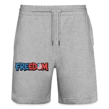 Freedom Typography Statement Design - Stanley/Stella Trainer Unisex Organic Jogging Shorts - heather grey - Front - Nik (191cm) & Marisol (170cm)
