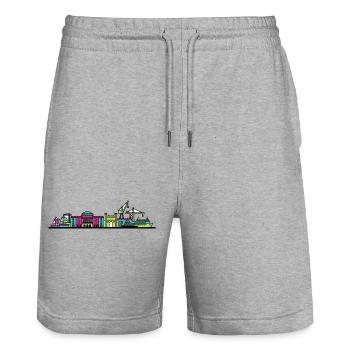 Milton Keynes City Skyline Xscape Modern Line Art - Stanley/Stella Trainer Unisex Organic Jogging Shorts - heather grey - Front - Nik (191cm) & Marisol (170cm)