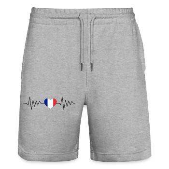 Beating tricolor heart, France Drapeau - Stanley/Stella Trainer Unisex Organic Jogging Shorts - heather grey - Front - Nik (191cm) & Marisol (170cm)