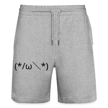 Émotique embarrassée (*/ω\*) Timide Kaomoji - Short de jogging bio TRAINER Stanley/Stella unisexe - gris chiné - Devant - Nik (191cm) & Marisol (170cm)