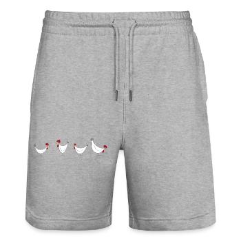 Chickens 4 gang - Stanley/Stella Trainer Unisex Organic Jogging Shorts - heather grey - Front - Nik (191cm) & Marisol (170cm)