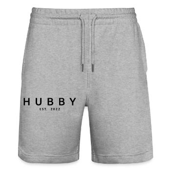Hubby Est. 2022 - Husband To Be, Wedding Party - Stanley/Stella Trainer Unisex Organic Jogging Shorts - heather grey - Front - Nik (191cm) & Marisol (170cm)