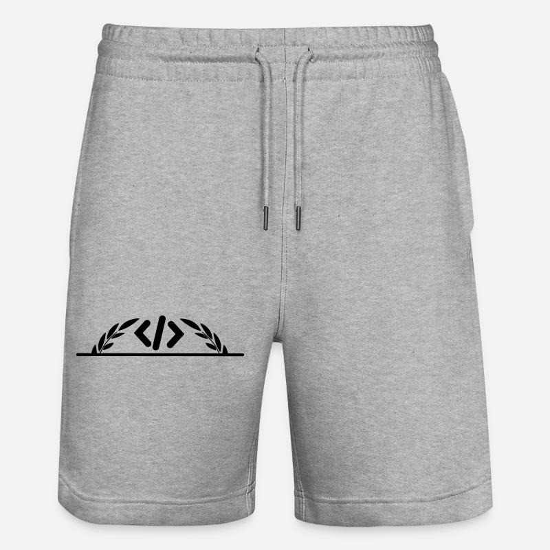 Code logo in half laurel wreath - Stanley/Stella Trainer Unisex Organic Jogging Shorts - heather grey
