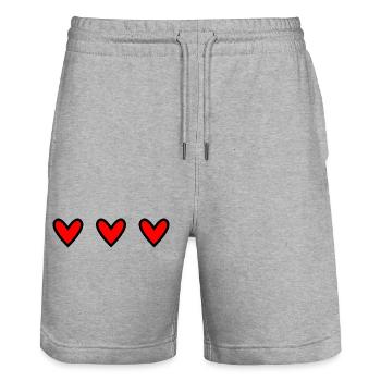 HERZ. HERZ. HEILIGER VALENTINSTAG. LIEBE. LIEBE. PAAR. - Stanley/Stella Unisex Bio Joggingshorts Trainer  - Grau meliert - Vorne - Nik (191cm) & Marisol (170cm)