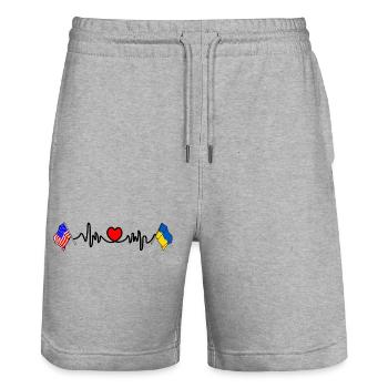 Cardio-Herz mit USA-Flagge und Ukraine-Flagge - Stanley/Stella Unisex Bio Joggingshorts Trainer  - Grau meliert - Vorne - Nik (191cm) & Marisol (170cm)
