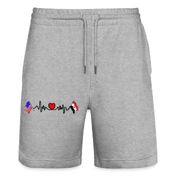 Cardio heart with USA flag and Egypt flag - Stanley/Stella Trainer Unisex Organic Jogging Shorts - heather grey - Front - Nik (191cm) & Marisol (170cm)
