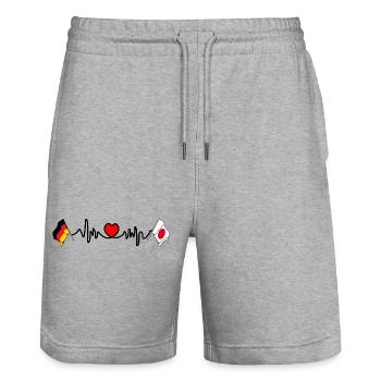 Cardioherz mit Flagge Deutschland und Flagge Japan - Stanley/Stella Unisex Bio Joggingshorts Trainer  - Grau meliert - Vorne - Nik (191cm) & Marisol (170cm)