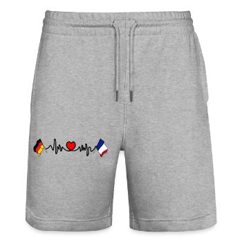 Cardio cardiaque avec drapeau de l’Allemagne et drapeau de la France - Short de jogging bio TRAINER Stanley/Stella unisexe - gris chiné - Devant - Nik (191cm) & Marisol (170cm)