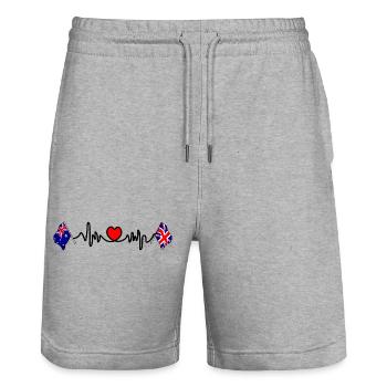 Cardio heart with Flag Australia and flag England - Stanley/Stella Trainer Unisex Organic Jogging Shorts - heather grey - Front - Nik (191cm) & Marisol (170cm)