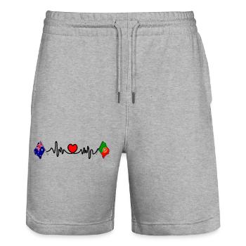 Cardio coeur avec drapeau Australie et drapeau Portugal - Short de jogging bio TRAINER Stanley/Stella unisexe - gris chiné - Devant - Nik (191cm) & Marisol (170cm)