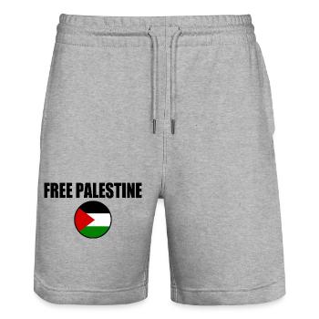 Free palestine - Stanley/Stella Trainer Unisex Organic Jogging Shorts - heather grey - Front - Nik (191cm) & Marisol (170cm)