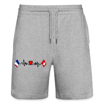 Cardio coeur avec drapeau France drapeau Suisse - Short de jogging bio TRAINER Stanley/Stella unisexe - gris chiné - Devant - Nik (191cm) & Marisol (170cm)