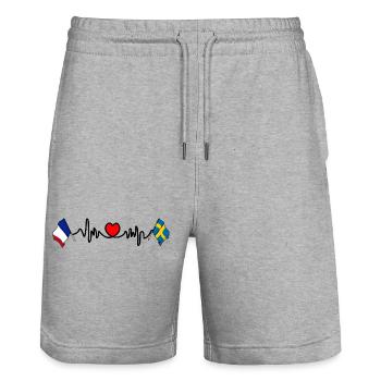 Cardio heart with Flag France and flag Sweden - Stanley/Stella Trainer Unisex Organic Jogging Shorts - heather grey - Front - Nik (191cm) & Marisol (170cm)