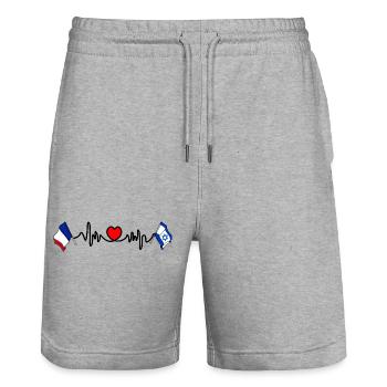 Cardio coeur avec drapeau France et drapeau Israël - Short de jogging bio TRAINER Stanley/Stella unisexe - gris chiné - Devant - Nik (191cm) & Marisol (170cm)