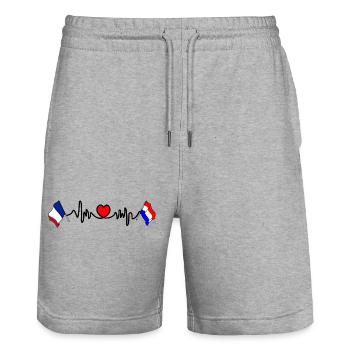 Cardio coeur avec drapeau France et drapeau Pays-Bas - Short de jogging bio TRAINER Stanley/Stella unisexe - gris chiné - Devant - Nik (191cm) & Marisol (170cm)