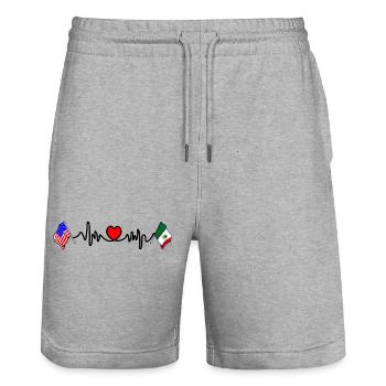 Cardio-Herz mit USA-Flagge und Mexiko-Flagge - Stanley/Stella Unisex Bio Joggingshorts Trainer  - Grau meliert - Vorne - Nik (191cm) & Marisol (170cm)