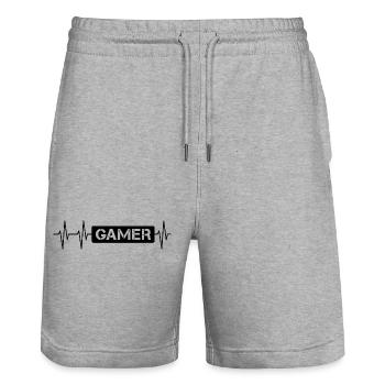 gamer schild Herzschlag Logo Symbol gaming Liebe - Stanley/Stella Unisex Bio Joggingshorts Trainer  - Grau meliert - Vorne - Nik (191cm) & Marisol (170cm)