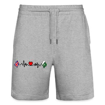 Cardio coeur avec drapeau de l’Angleterre et drapeau du Pakistan - Short de jogging bio TRAINER Stanley/Stella unisexe - gris chiné - Devant - Nik (191cm) & Marisol (170cm)