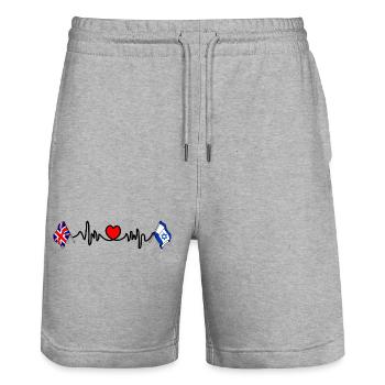 Cardio heart with England flag and Israel flag - Stanley/Stella Trainer Unisex Organic Jogging Shorts - heather grey - Front - Nik (191cm) & Marisol (170cm)