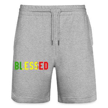 Rasta Colours, Jamaican heritage, Jamaican Flag - Stanley/Stella Trainer Unisex Organic Jogging Shorts - heather grey - Front - Nik (191cm) & Marisol (170cm)
