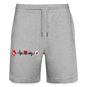 Cardioherz mit Flagge Schweiz, Flagge Japan - Stanley/Stella Unisex Bio Joggingshorts Trainer  - Grau meliert - Vorne - Nik (191cm) & Marisol (170cm)