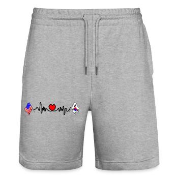 Cardio heart avec drapeau des États-Unis et de la Corée du Sud - Short de jogging bio TRAINER Stanley/Stella unisexe - gris chiné - Devant - Nik (191cm) & Marisol (170cm)
