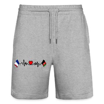 Cardio Heart Flag France Flag Afghanistan - Stanley/Stella Trainer Unisex Organic Jogging Shorts - heather grey - Front - Nik (191cm) & Marisol (170cm)