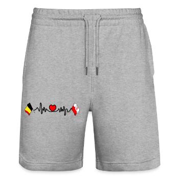 Cardio heart Flag Belgium, flag Poland - Stanley/Stella Trainer Unisex Organic Jogging Shorts - heather grey - Front - Nik (191cm) & Marisol (170cm)
