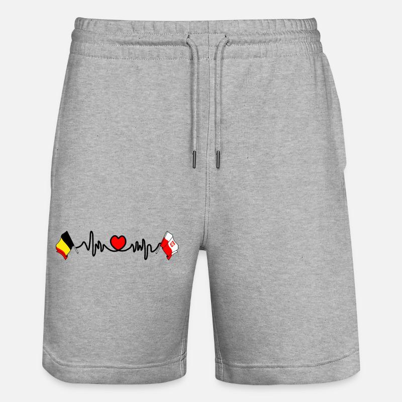 Cardio heart Drapeau Belgique, drapeau Pologne - Short de jogging bio TRAINER Stanley/Stella unisexe - gris chiné