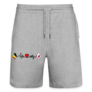 Cardio-Herz Flagge Belgien, Flagge Japan - Stanley/Stella Unisex Bio Joggingshorts Trainer  - Grau meliert - Vorne - Nik (191cm) & Marisol (170cm)