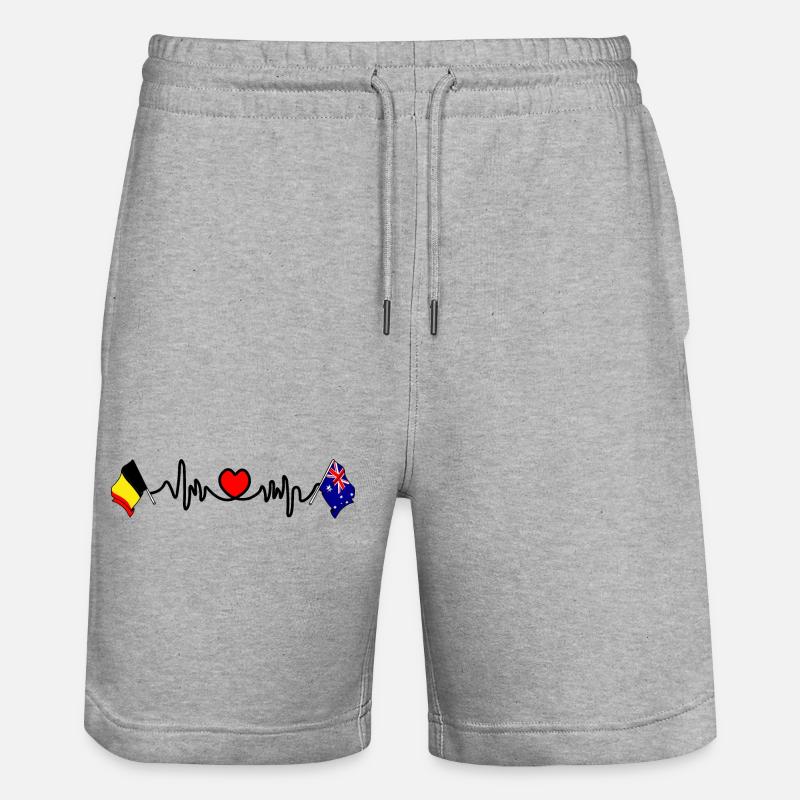 Cardio heart Drapeau Belgique, drapeau Australie - Short de jogging bio TRAINER Stanley/Stella unisexe - gris chiné