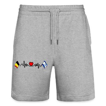 Cardio-Herz Flagge Belgien, Flagge Israel - Stanley/Stella Unisex Bio Joggingshorts Trainer  - Grau meliert - Vorne - Nik (191cm) & Marisol (170cm)