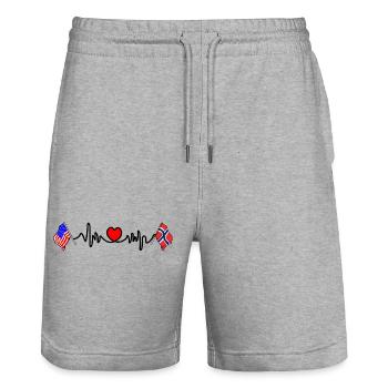 Cardio Heart Flag USA Norway - Stanley/Stella Trainer Unisex Organic Jogging Shorts - heather grey - Front - Nik (191cm) & Marisol (170cm)