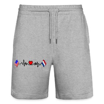 Cardio heart Flag USA, flag Paraguay - Stanley/Stella Trainer Unisex Organic Jogging Shorts - heather grey - Front - Nik (191cm) & Marisol (170cm)