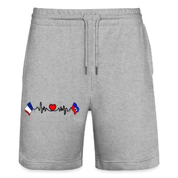 Cardio cœur avec Flag France et drapeau Haïti - Short de jogging bio TRAINER Stanley/Stella unisexe - gris chiné - Devant - Nik (191cm) & Marisol (170cm)