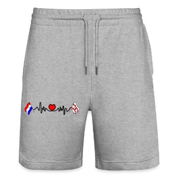 Cardio im Herzen der Flagge der Niederlande, Drenthe - Stanley/Stella Unisex Bio Joggingshorts Trainer  - Grau meliert - Vorne - Nik (191cm) & Marisol (170cm)