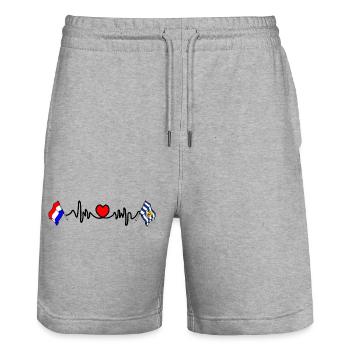 Cardio heartFlag Netherlands, Zeeland - Stanley/Stella Trainer Unisex Organic Jogging Shorts - heather grey - Front - Nik (191cm) & Marisol (170cm)