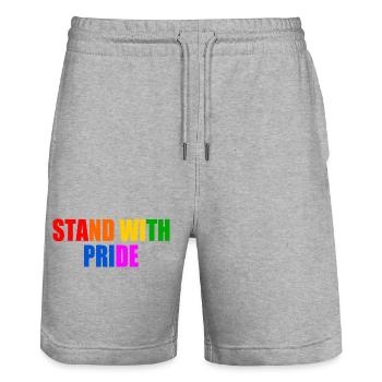 Stand with pride - Short de jogging bio TRAINER Stanley/Stella unisexe - gris chiné - Devant - Nik (191cm) & Marisol (170cm)