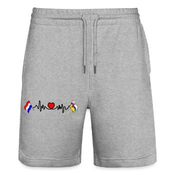 Cardio in the heart of the Flag Netherlands, Limburg - Stanley/Stella Trainer Unisex Organic Jogging Shorts - heather grey - Front - Nik (191cm) & Marisol (170cm)