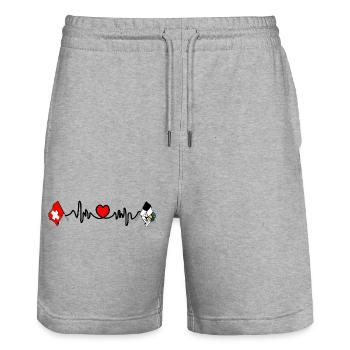 Cardio Herz Flagge Schweiz und Flagge Graubünden - Stanley/Stella Unisex Bio Joggingshorts Trainer  - Grau meliert - Vorne - Nik (191cm) & Marisol (170cm)