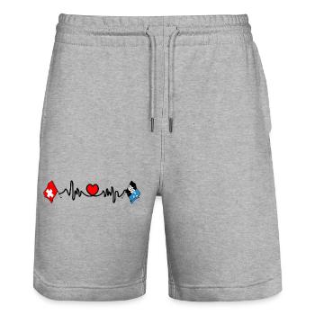 Cardio heart Flag Switzerland and flag Aargau - Stanley/Stella Trainer Unisex Organic Jogging Shorts - heather grey - Front - Nik (191cm) & Marisol (170cm)