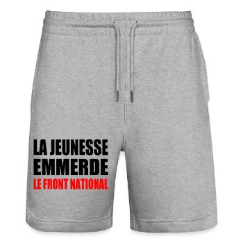 Fuck the National Front - Stanley/Stella Trainer Unisex Organic Jogging Shorts - heather grey - Front - Nik (191cm) & Marisol (170cm)