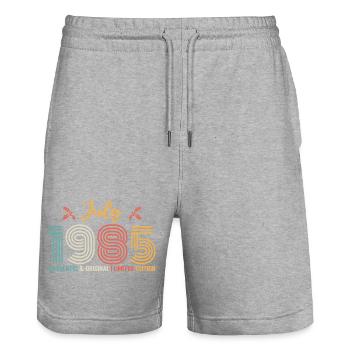 July 1985 Birthday July 1985 July - Stanley/Stella Trainer Unisex Organic Jogging Shorts - heather grey - Front - Nik (191cm) & Marisol (170cm)