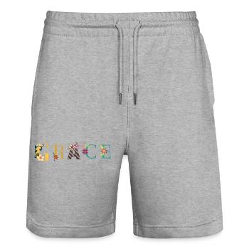 GRACE Name Art With Flowers Embroidered - Stanley/Stella Trainer Unisex Organic Jogging Shorts - heather grey - Front - Nik (191cm) & Marisol (170cm)