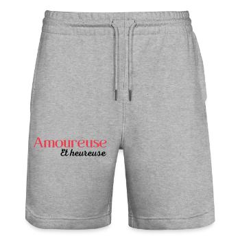 Amoureuse et heureuse - Short de jogging bio TRAINER Stanley/Stella unisexe - gris chiné - Devant - Nik (191cm) & Marisol (170cm)